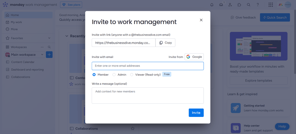 Monday.com invite others without extra cost