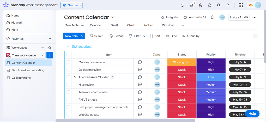 Monday.com project view options