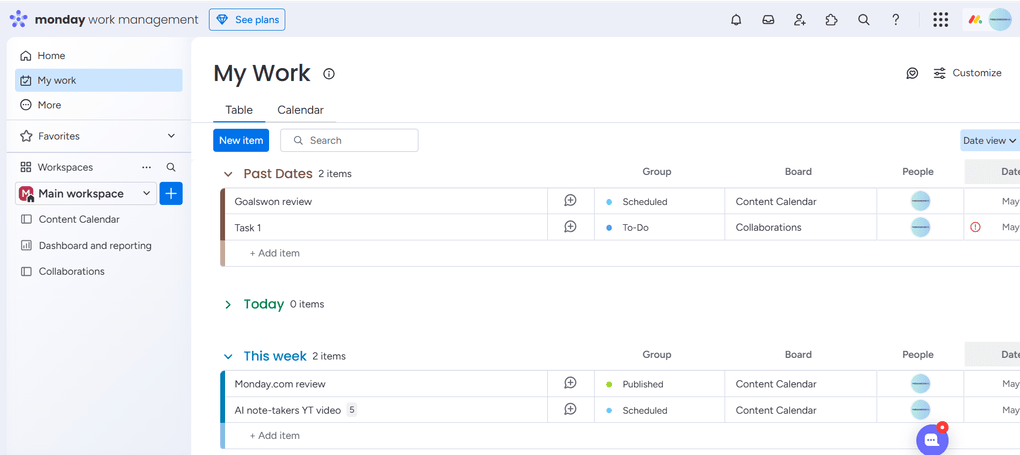 Monday.com user interface