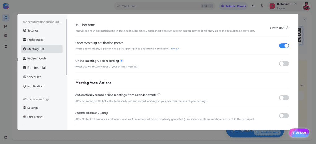 Notta's AI transcription tool