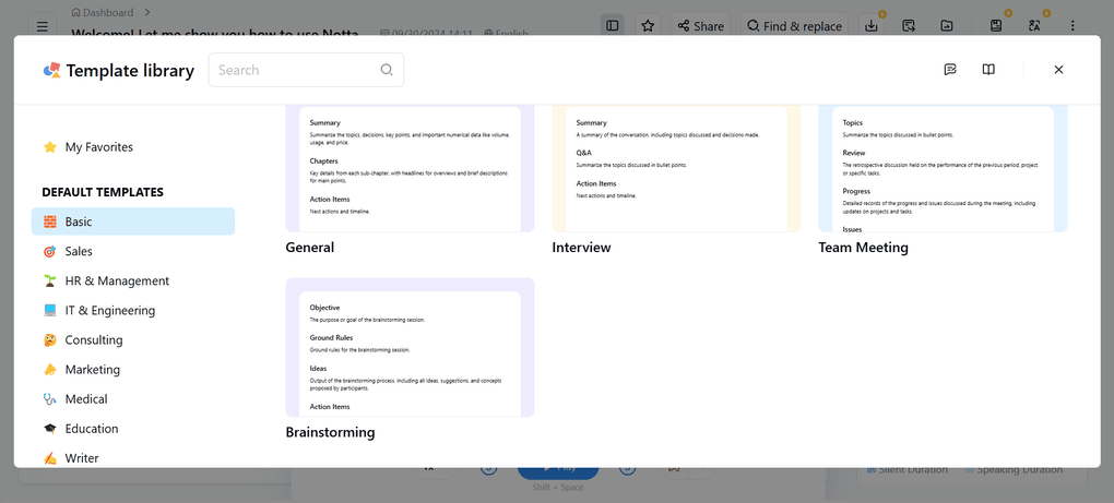 Notta's meeting templates