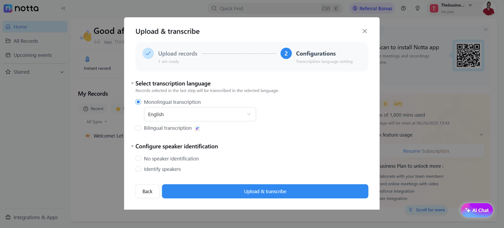 Notta's transcribed file