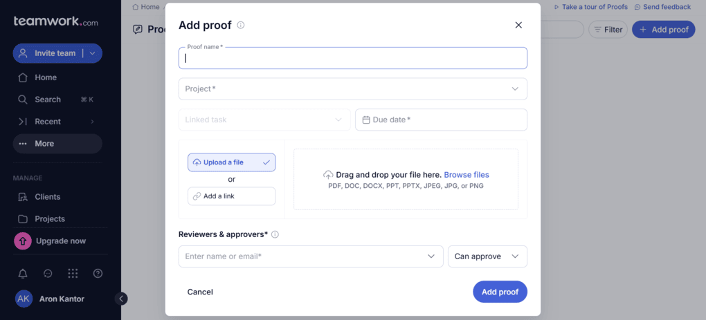 Proof feature I used during my Teamwork.com review