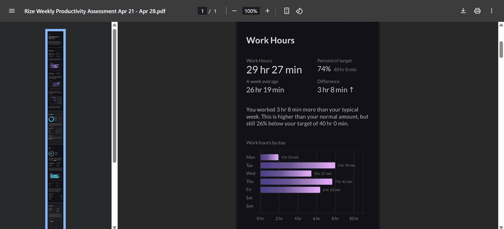 Rize reports help to improve personal productivity