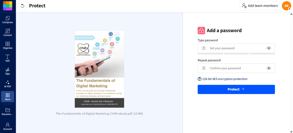 Smallpdf PDF protection tools