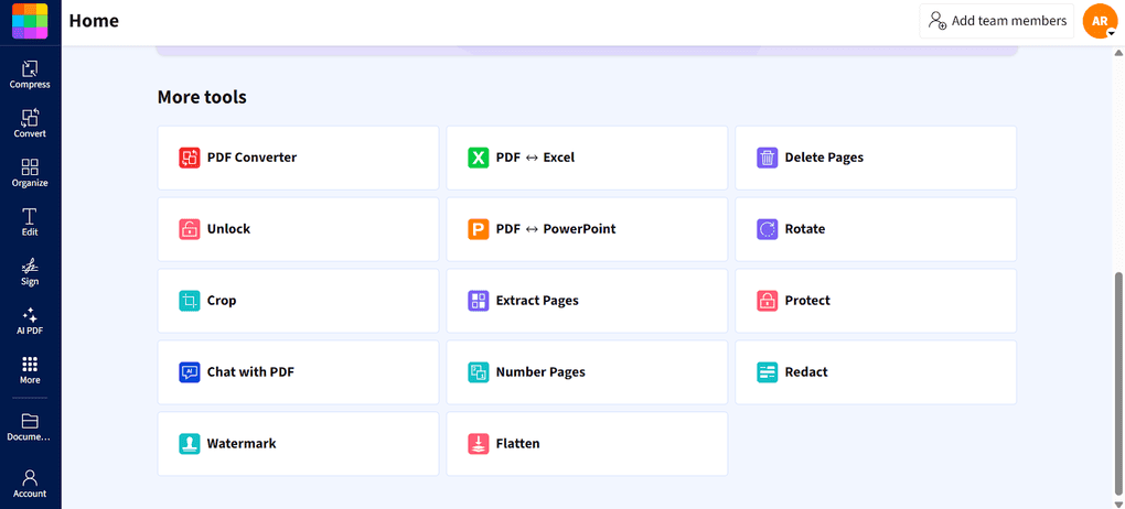 Smallpdf user interface