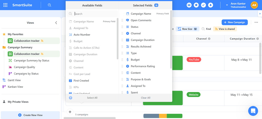 SmartSuite advanced project management features