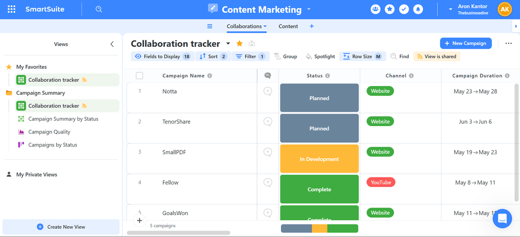 SmartSuite project management tools