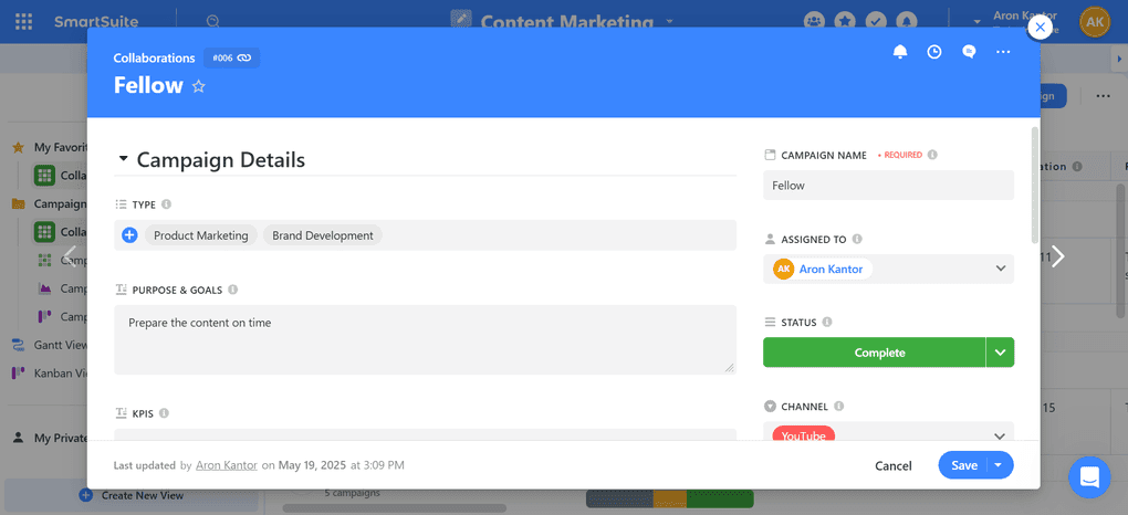 SmartSuite task management features