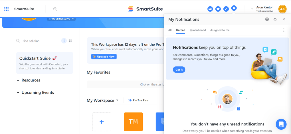 SmartSuite's notifications feature