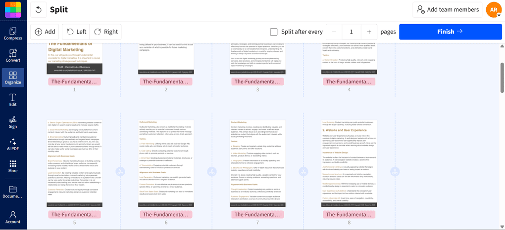 Splitting documents with Smallpdf