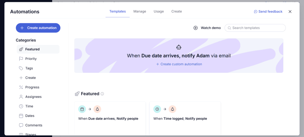 Teamwork.com's automations