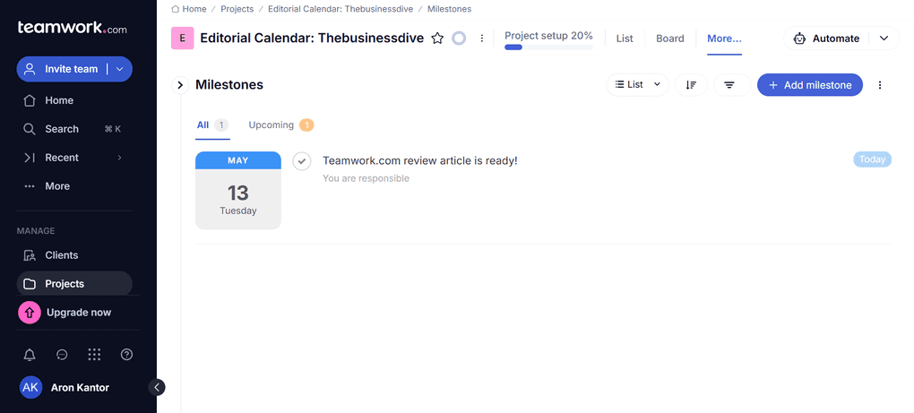 Teamwork.com's milestone tool