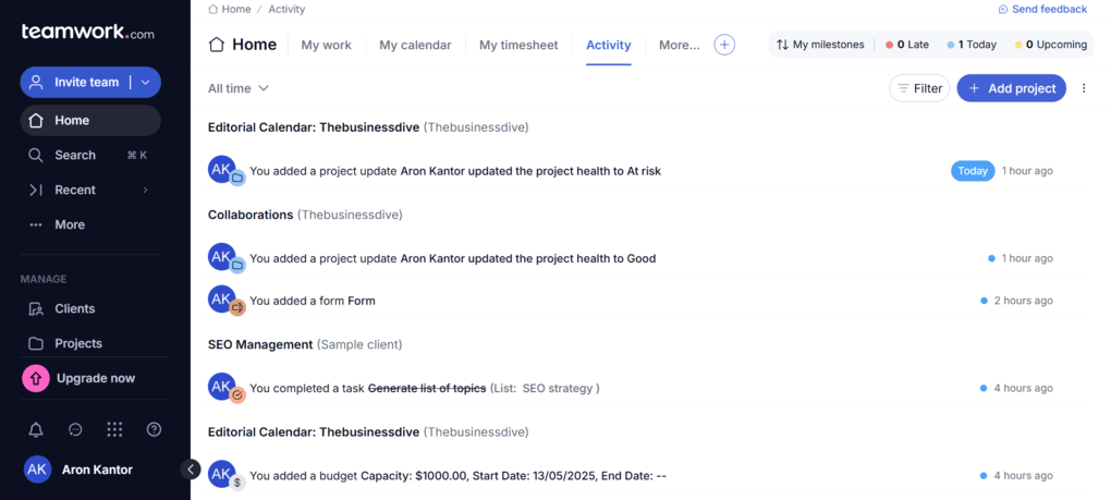 Teamwork.com's user interface