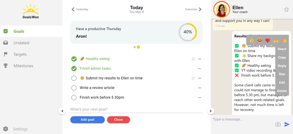 You can edit your messages in GoalsWon