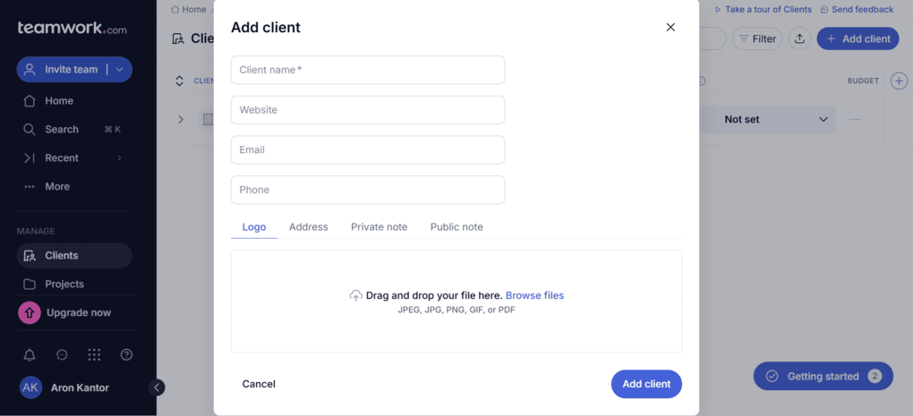 you can add multiple clients with Teamwork.com