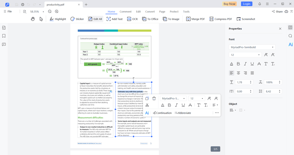 PDNob PDF tool's editing features