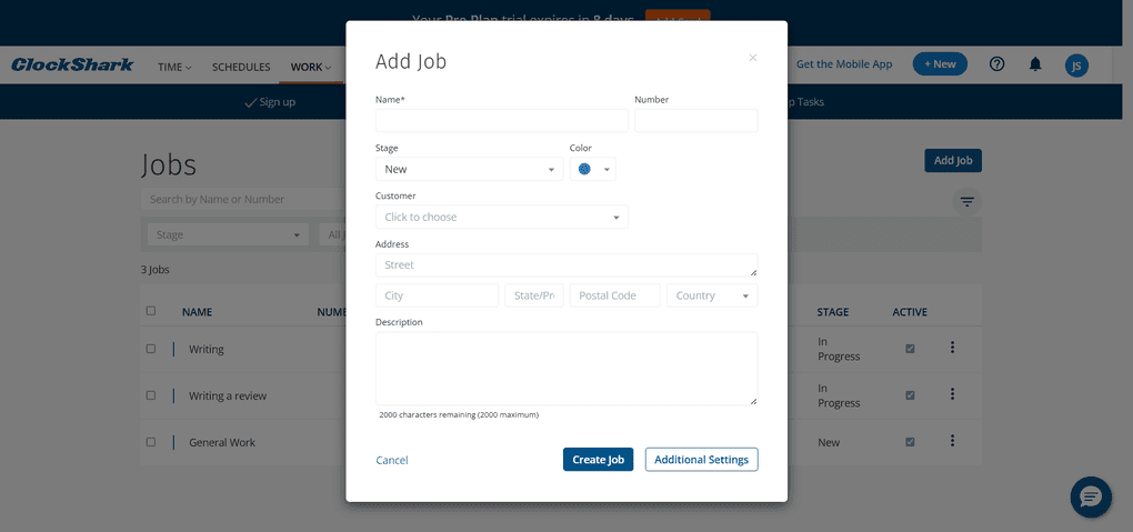 ClockShark job management features