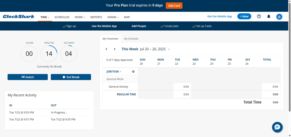 ClockShark time tracking feature
