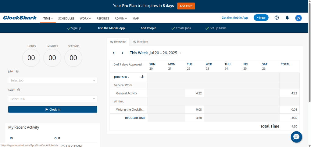 ClockShark timesheet feature