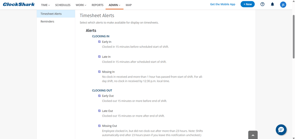 Clockshark timesheet alerts feature