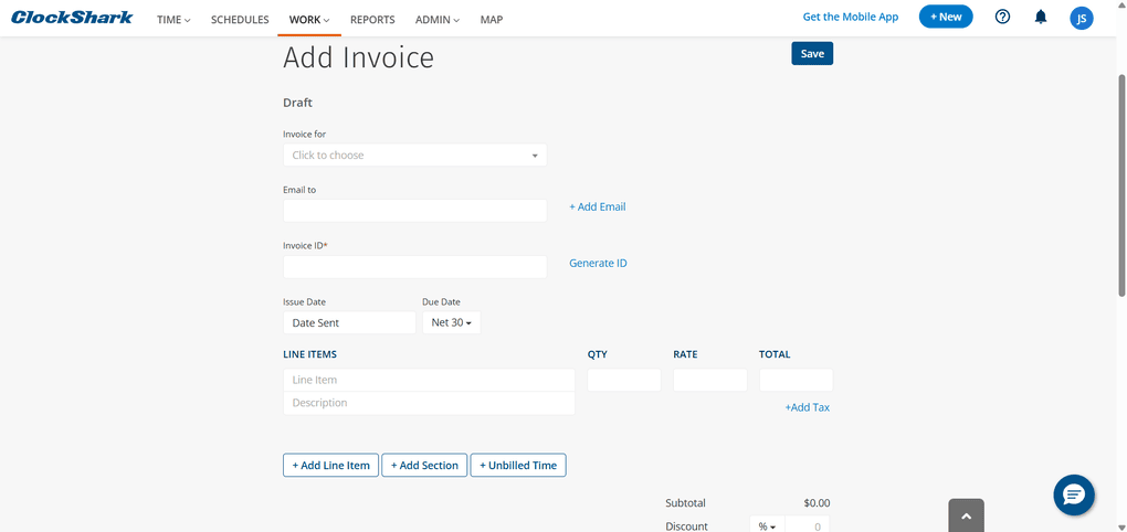 Creating invoice with ClockShark
