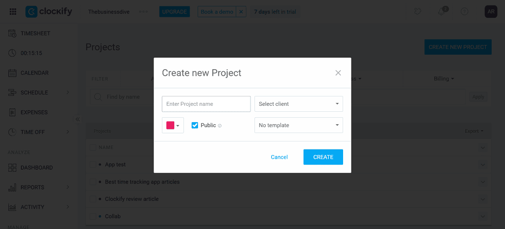 Creating projects with Clockify
