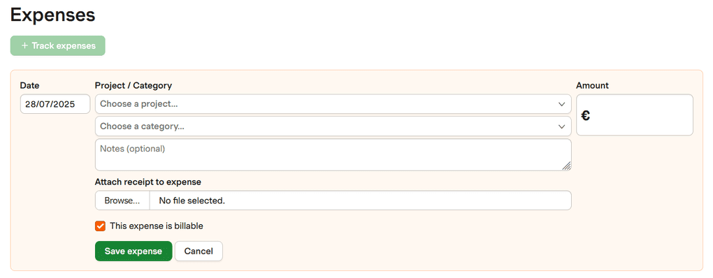 Harvest expense management features