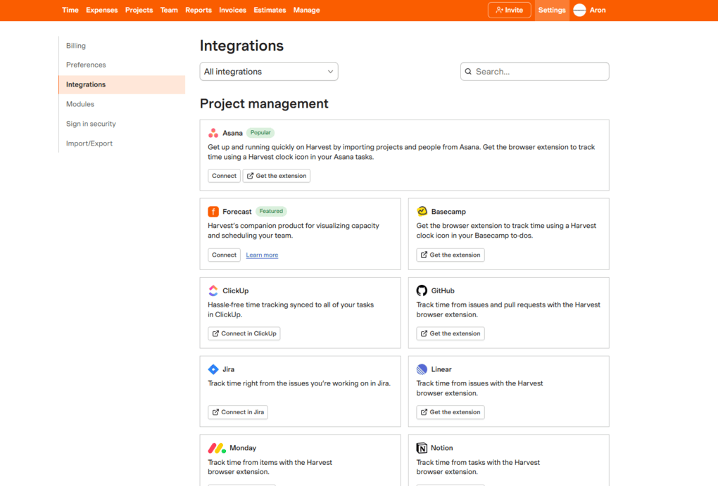 Harvest integrations