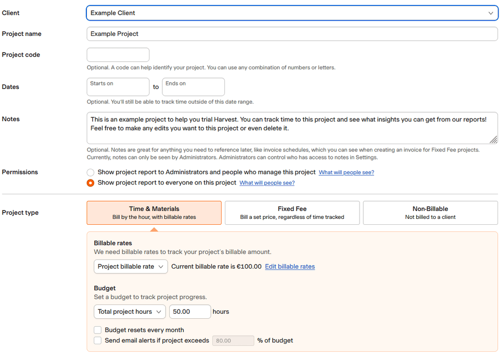 Harvest project management tools