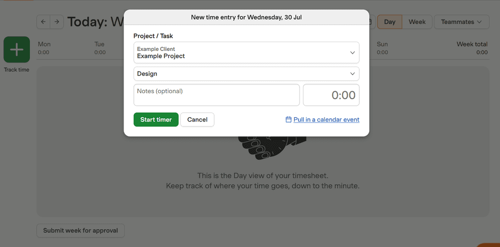 Harvest time tracking feature