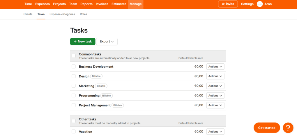 Harvest user interface