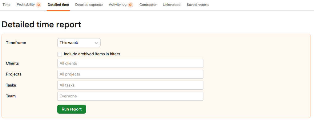 Harvest's advanced reporting feature
