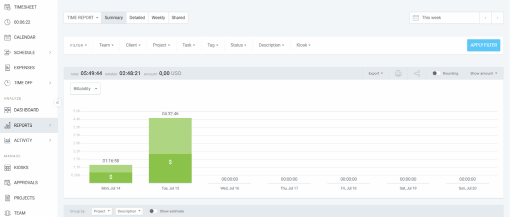 clockify reporting capabilities