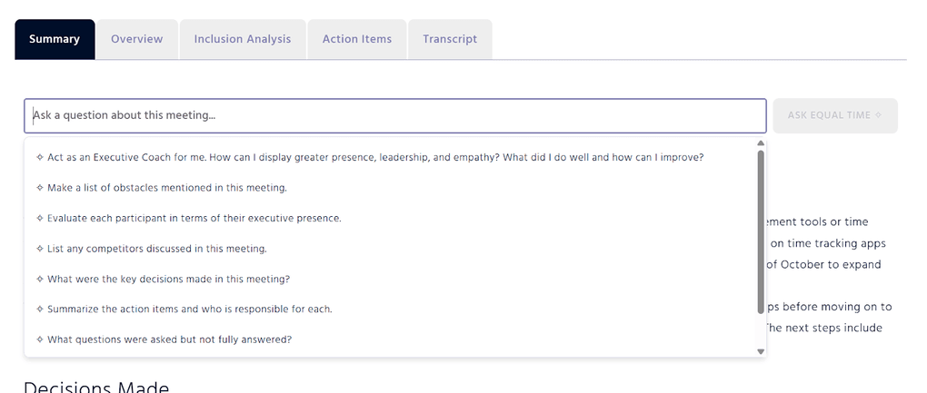Ask Equal Time feature