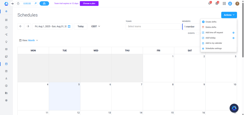 Hubstaff calendar feature