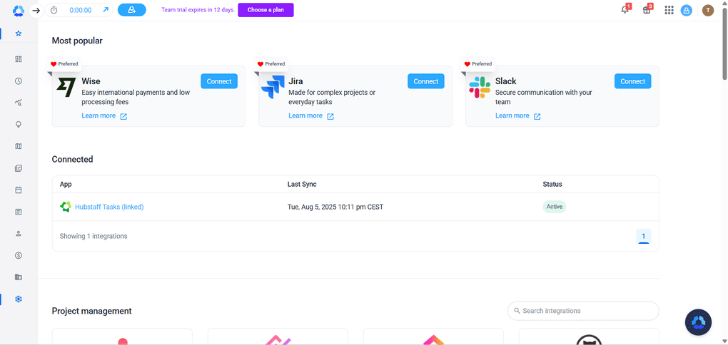 Hubstaff integrations