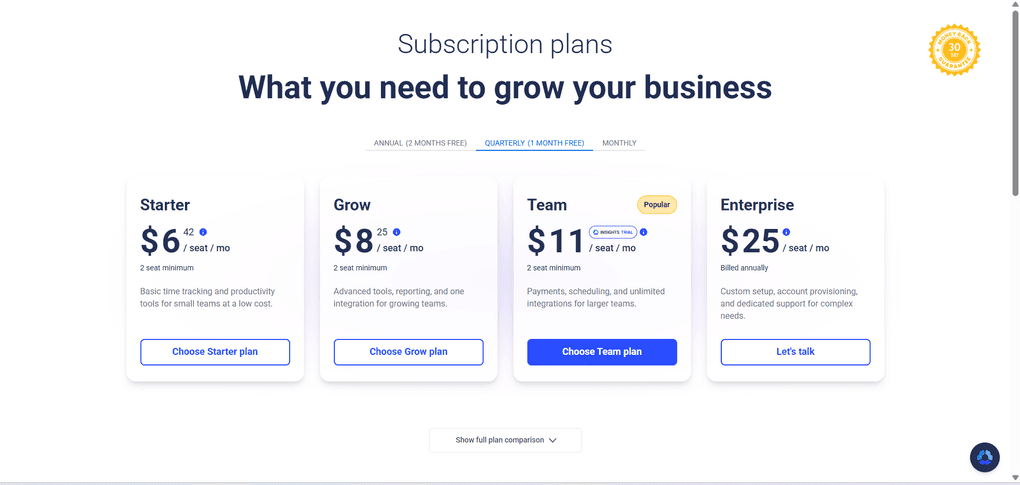 Hubstaff pricing plans
