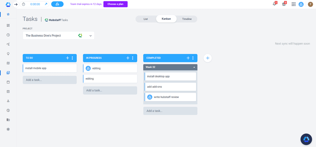 Hubstaff project management features
