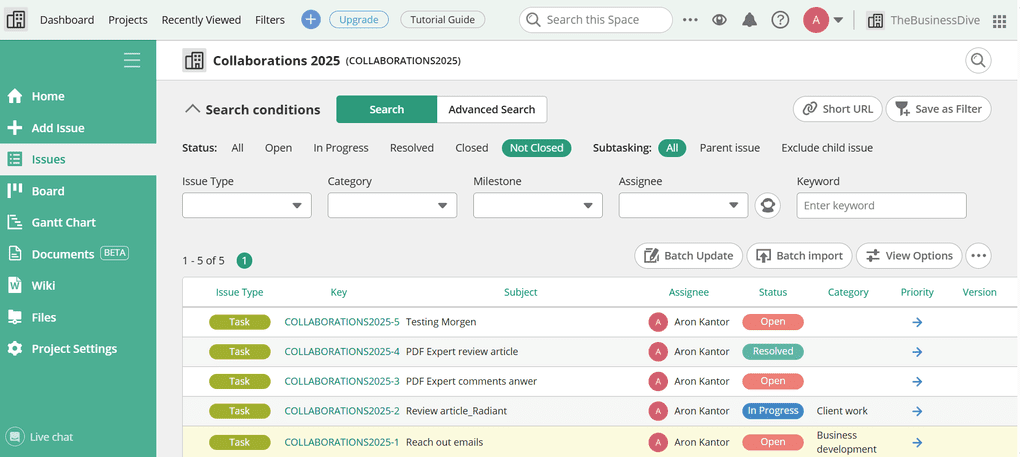 Nulab Backlog features for managing projects