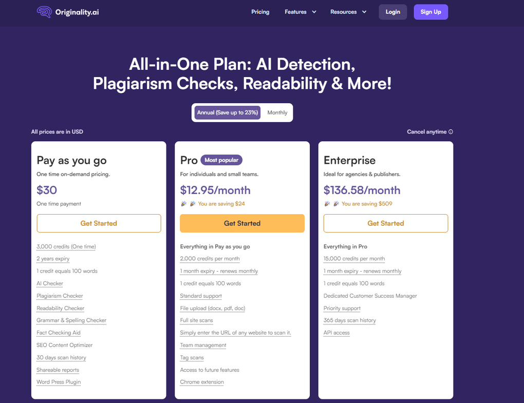 Originality.ai pricing