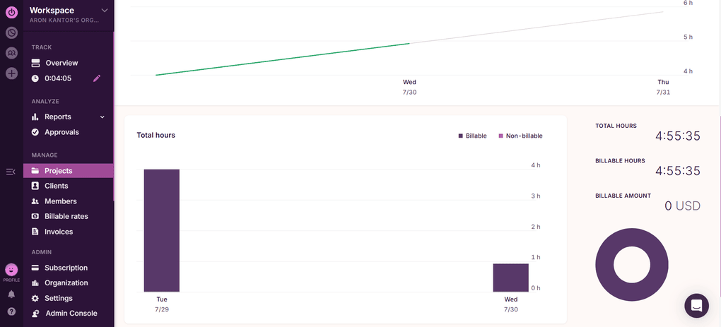 Project insights of Toggl Track