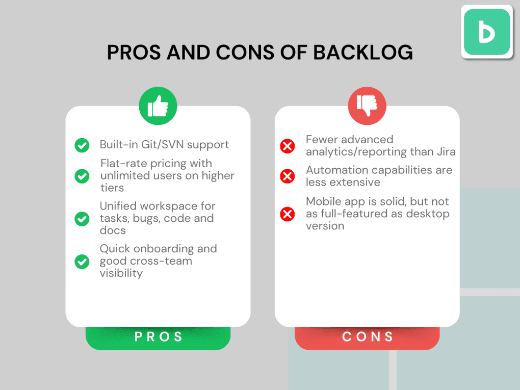 Pros and cons of Backlog compared to Jira
