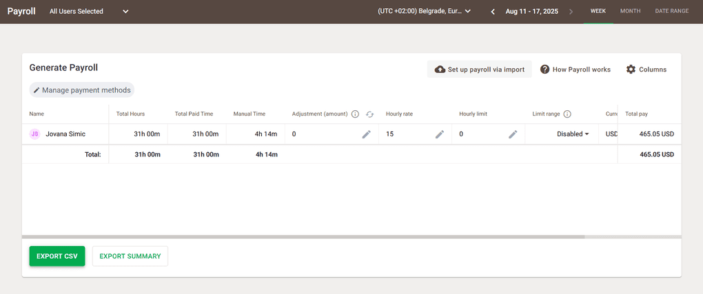 Time Doctor Payroll feature