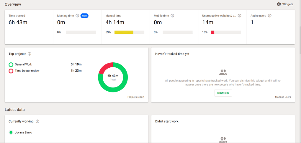 Time Doctor Team Dashboard review