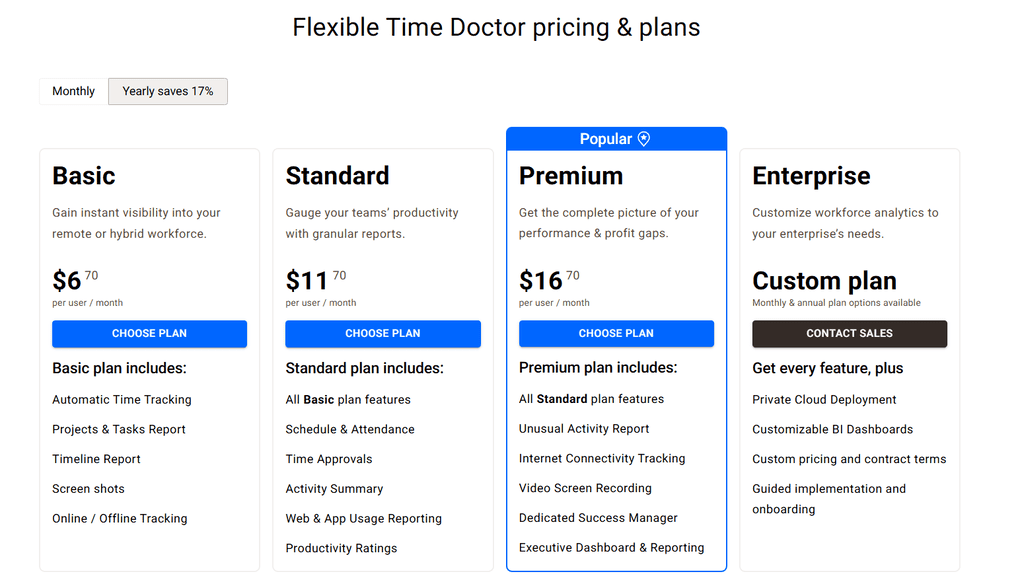 Time Doctor pricing plans