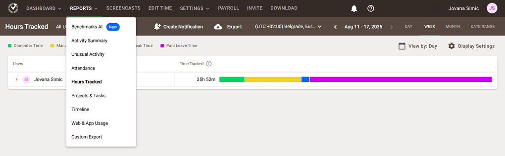 Time Doctor reports feature
