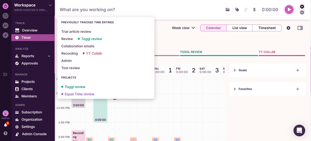 Toggl Track Timer feature testing