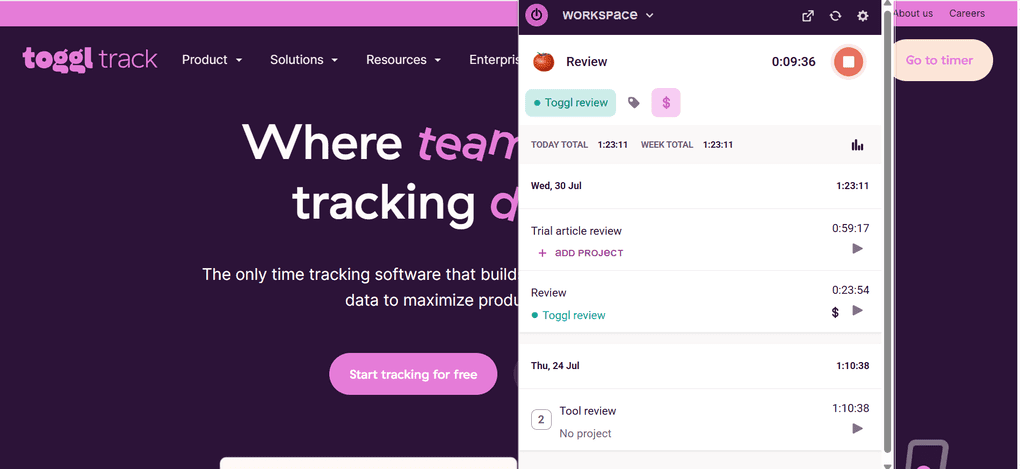 Toggl Track has mobile, web, and desktop apps