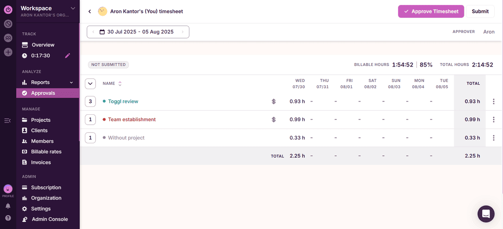 Toggl's Track timesheet tool